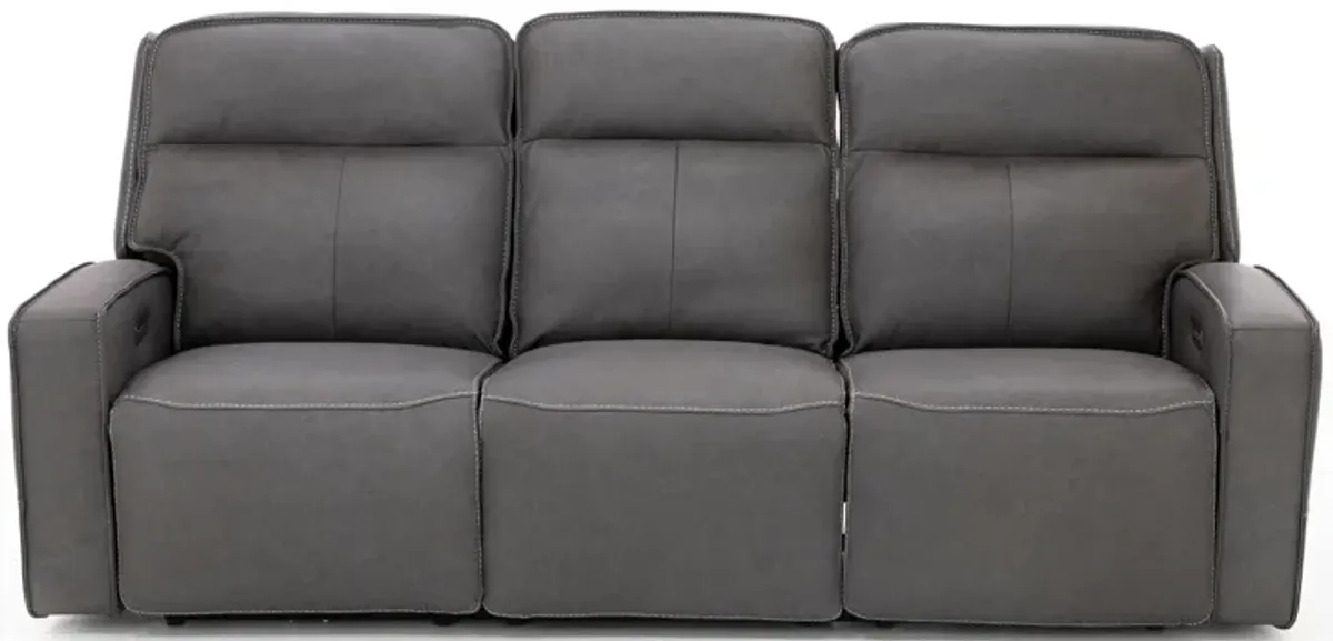 Morgan Leather Fully Loaded Reclining Sofa in Smoke