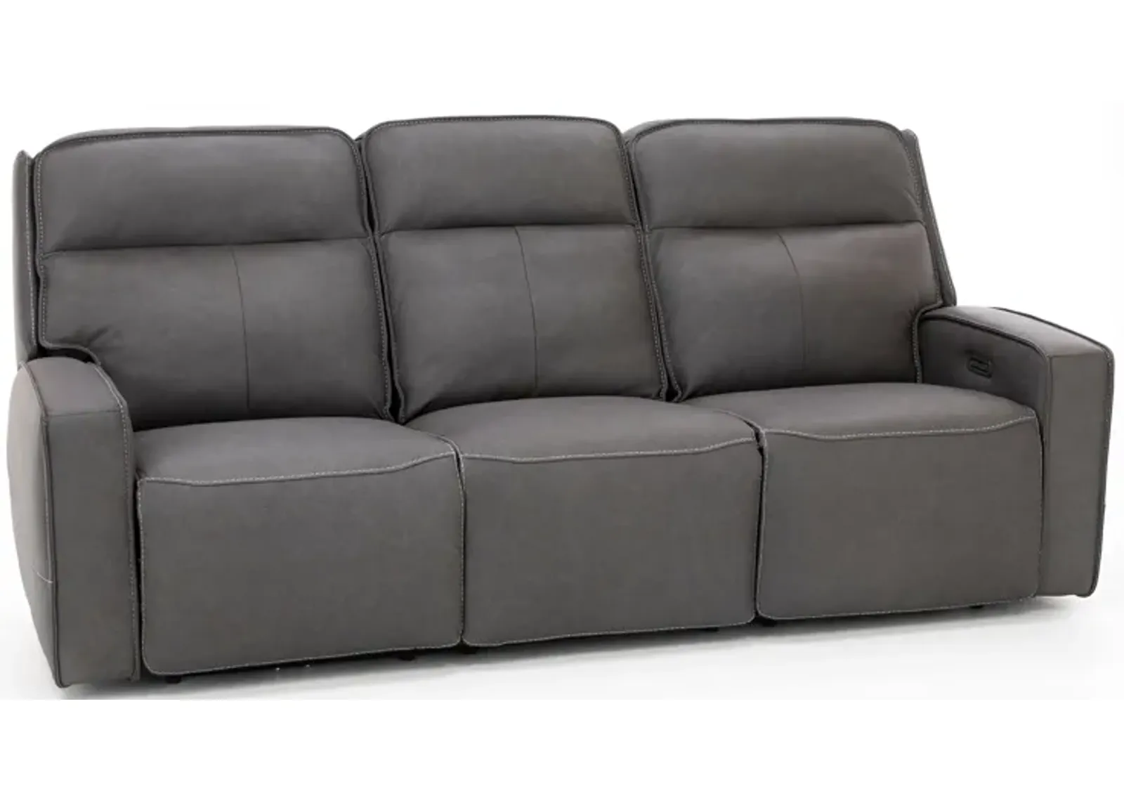 Morgan Leather Fully Loaded Reclining Sofa in Smoke