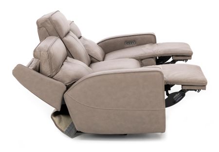 Morgan Leather Fully Loaded Reclining Sofa in Oyster