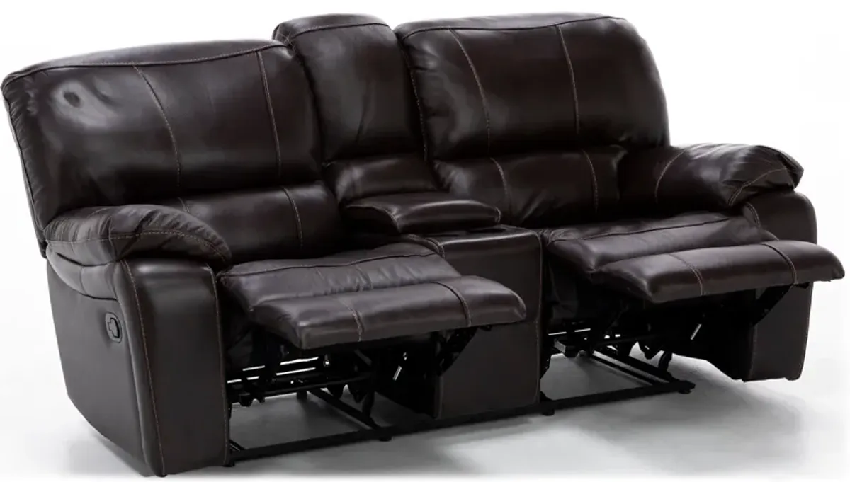 Kameron Leather Reclining Console Loveseat