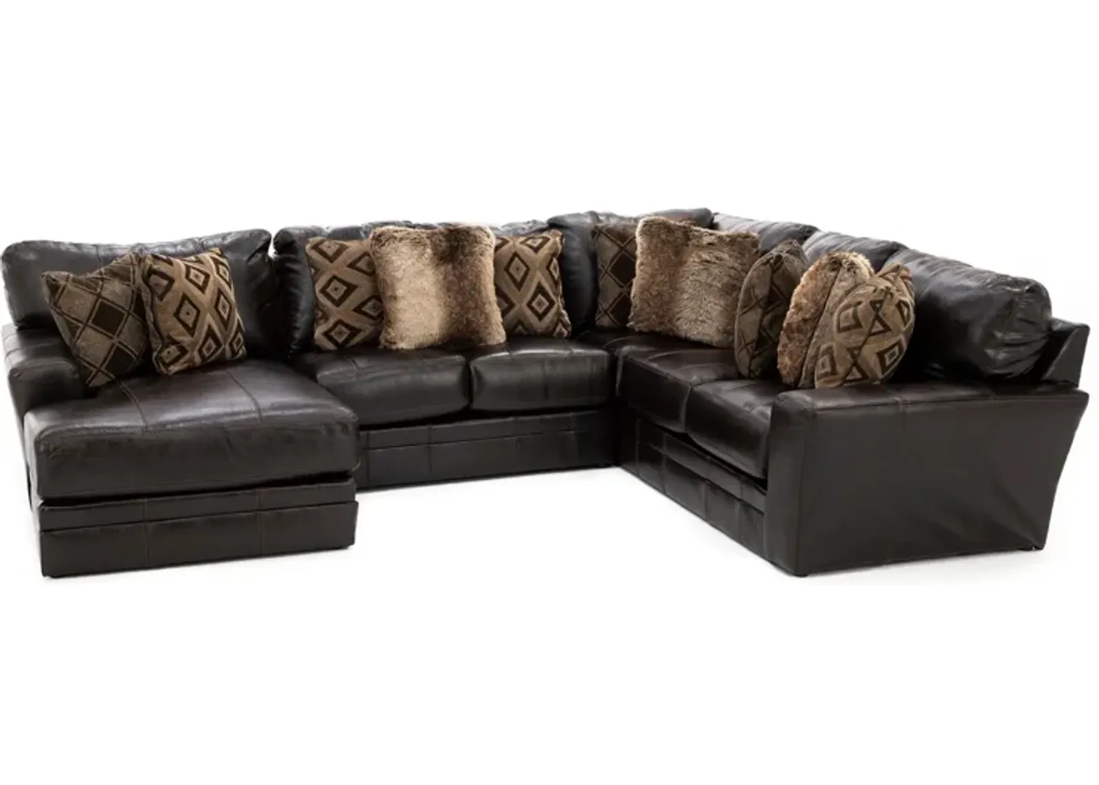 Camden 3-Pc. Leather Sectional with Left Arm facing Chaise in Chocolate