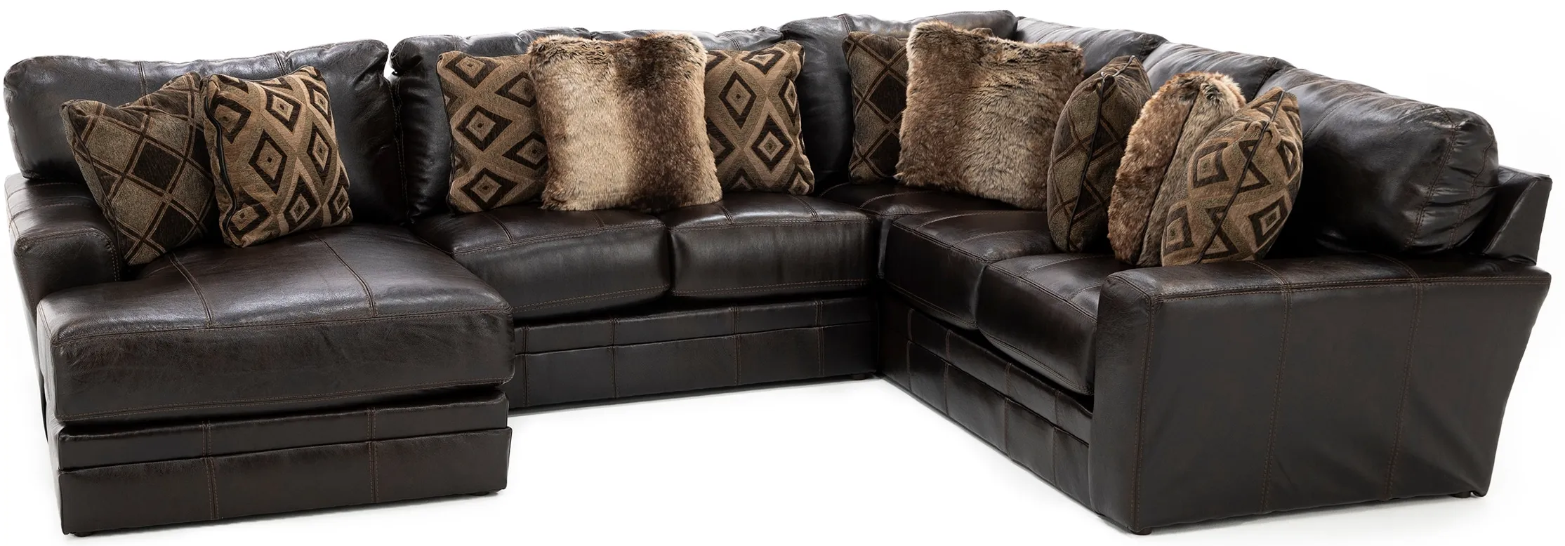 Camden 3-Pc. Leather Sectional with Left Arm facing Chaise in Chocolate