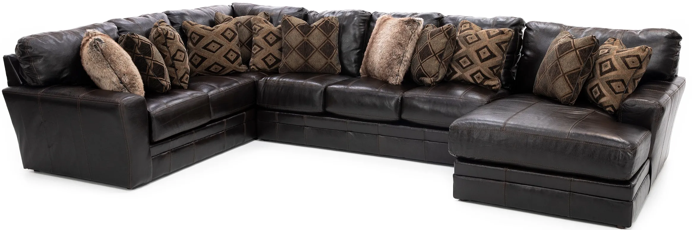Camden Large 3-Pc. Leather Sectional with Right Arm Facing Chaise in Chocolate