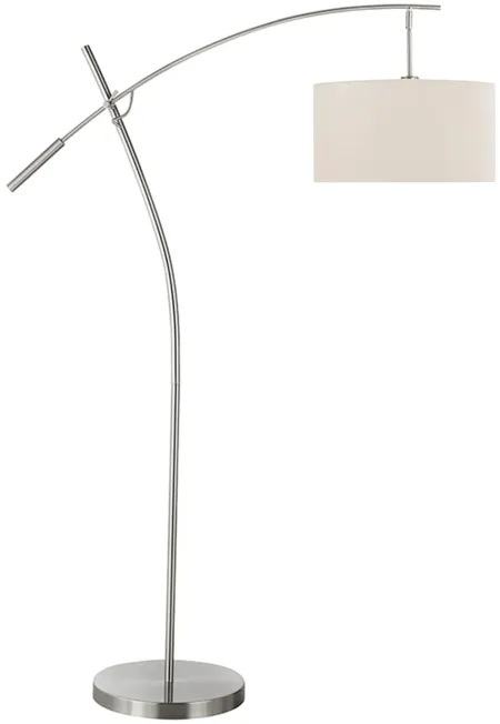 Nickel with White Drum Shade Adjustable Floor Lamp 69"H