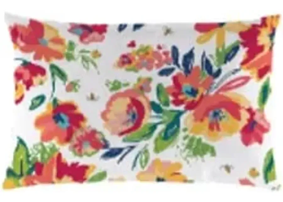 Floral White Outdoor Pillow 18"W x 12"H