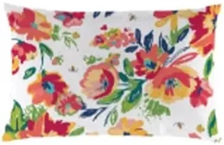 Floral White Outdoor Pillow 18"W x 12"H