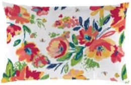 Floral White Outdoor Pillow 18"W x 12"H