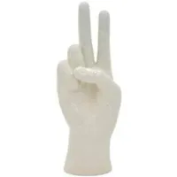White Hand Peace Sign Sculpture 3.75"W x 9.75"H