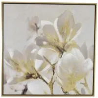 White and Gold Flowers Framed Oil Painting 39.5"W x 39.5"H