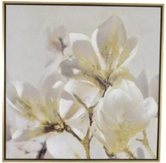 White and Gold Flowers Framed Oil Painting 39.5"W x 39.5"H