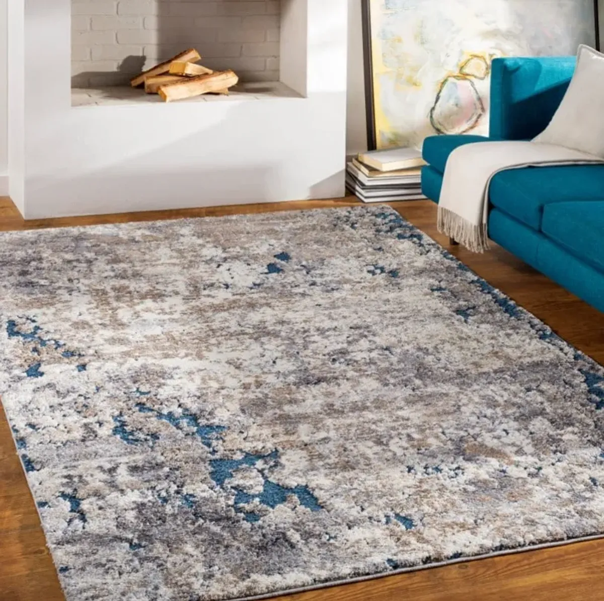 Tuscany Tan/Grey/Blue Area Rug 9'W x 12'1"L