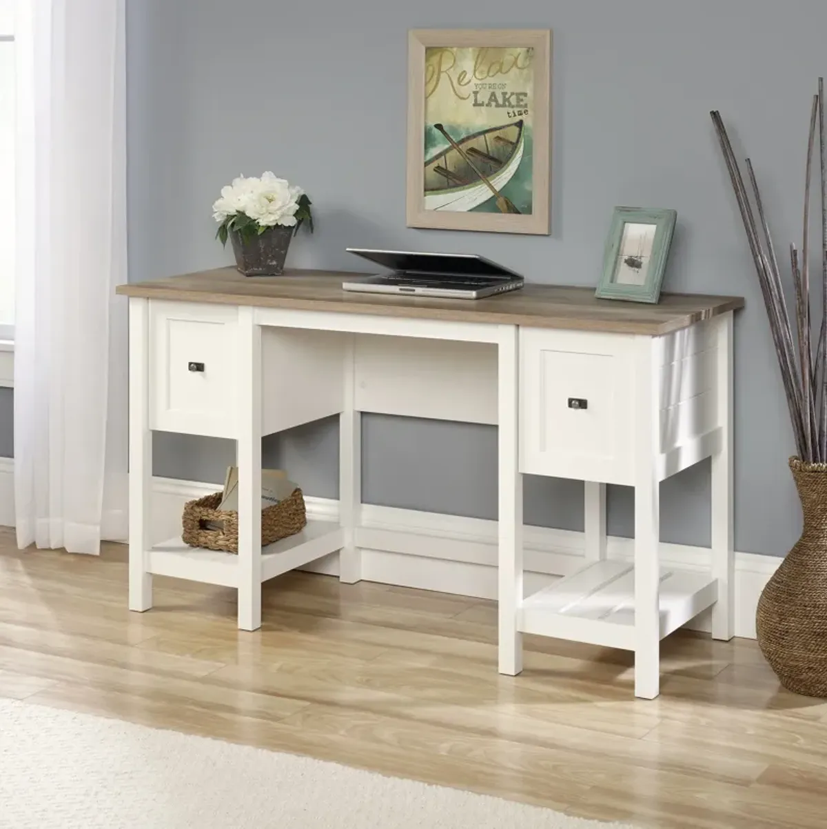 Cottage Road Soft White Pedestal Desk 