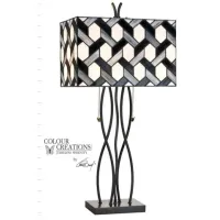 Black and White Tiffany-Style Glass Table Lamp 15"W x 26"H