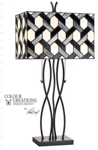 Black and White Tiffany-Style Glass Table Lamp 15"W x 26"H