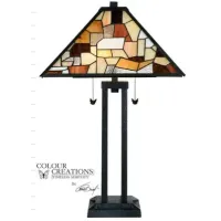Black and Brown Tiffany-Style Glass Table Lamp 17"W x 28"H