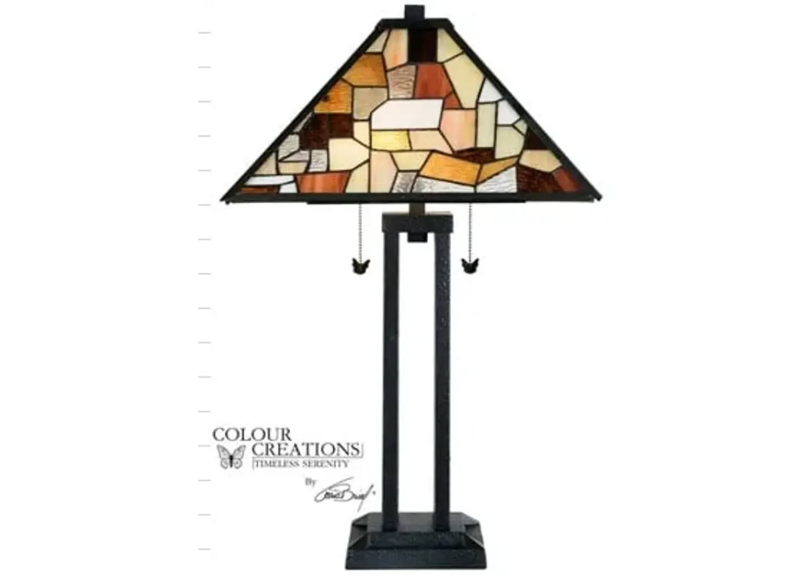 Black and Brown Tiffany-Style Glass Table Lamp 17"W x 28"H