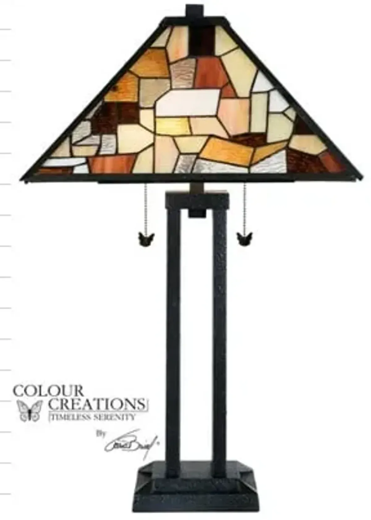 Black and Brown Tiffany-Style Glass Table Lamp 17"W x 28"H