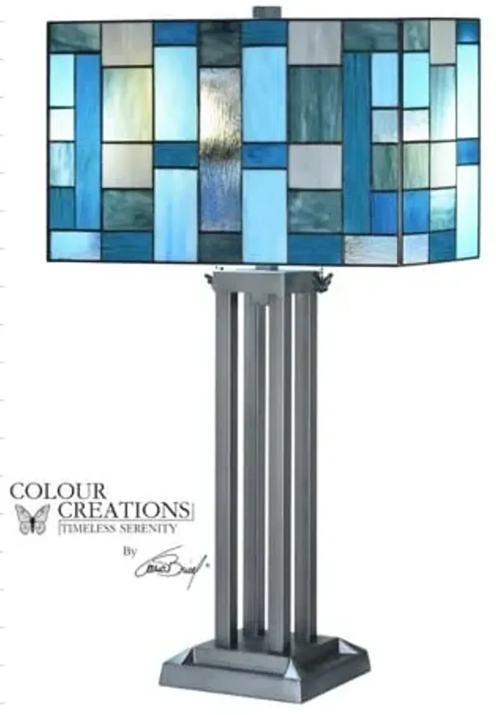 Blue Tiffany-Style Glass Table Lamp 18"W x 28.75"H