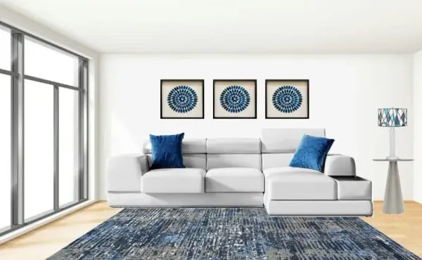 Blue Geometric Tiffany-Style Glass Table Lamp 18"W x 28.75"H