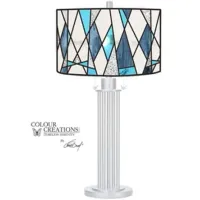 Blue Geometric Tiffany-Style Glass Table Lamp 18"W x 28.75"H