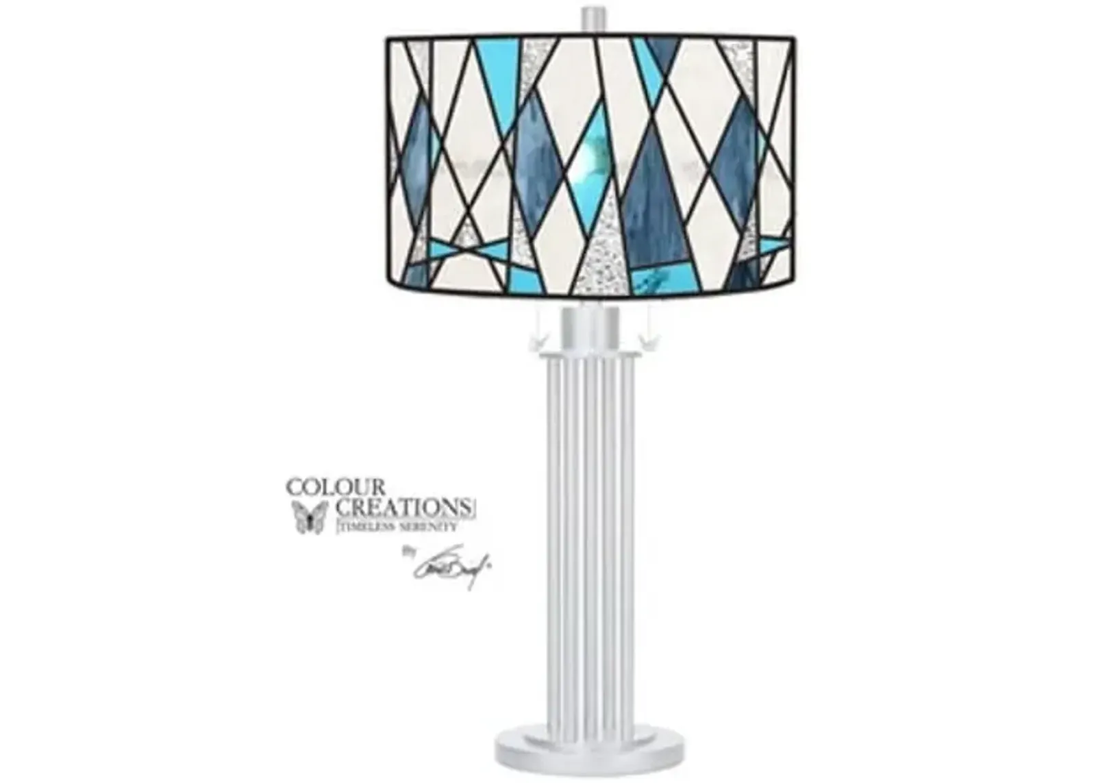 Blue Geometric Tiffany-Style Glass Table Lamp 18"W x 28.75"H