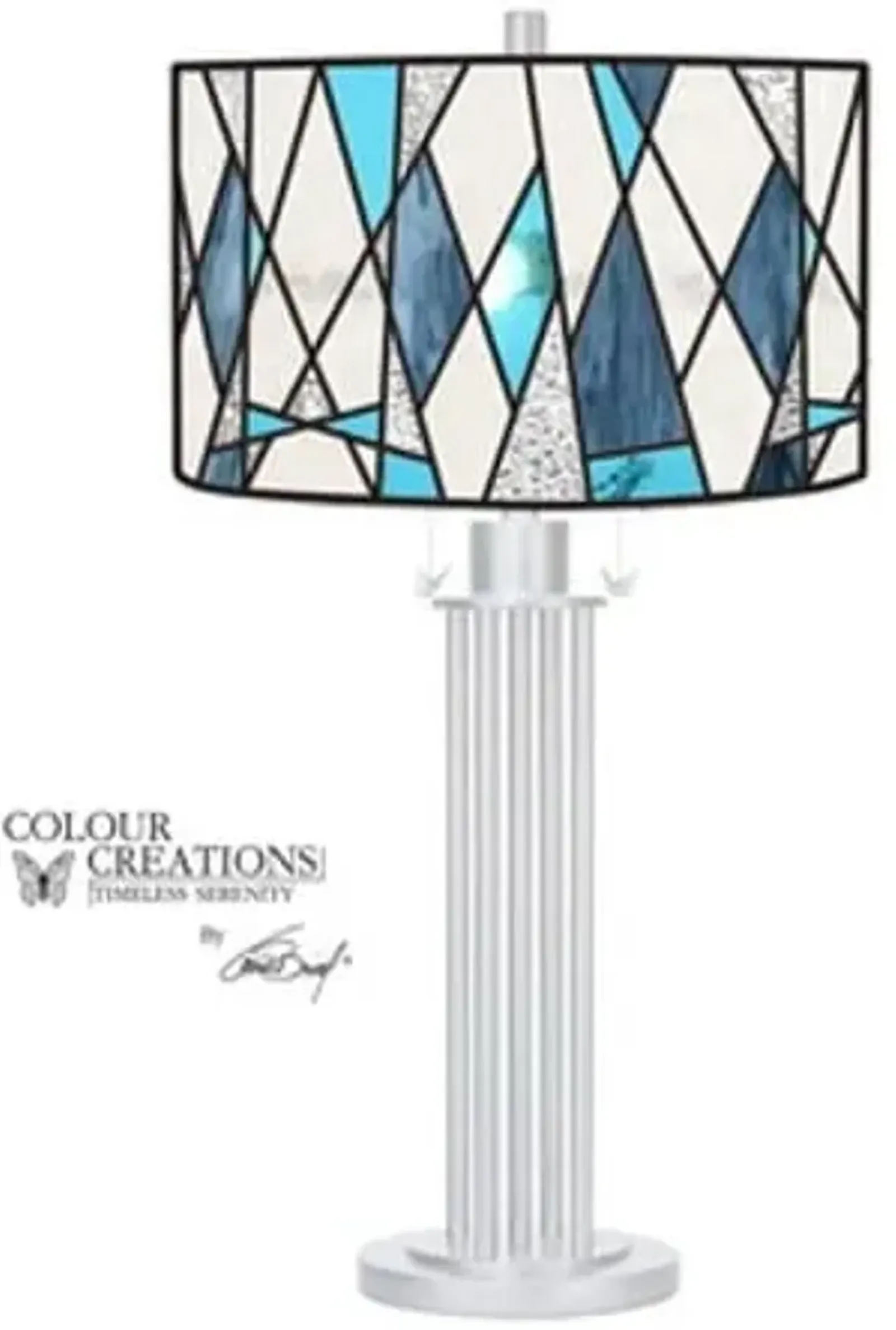 Blue Geometric Tiffany-Style Glass Table Lamp 18"W x 28.75"H