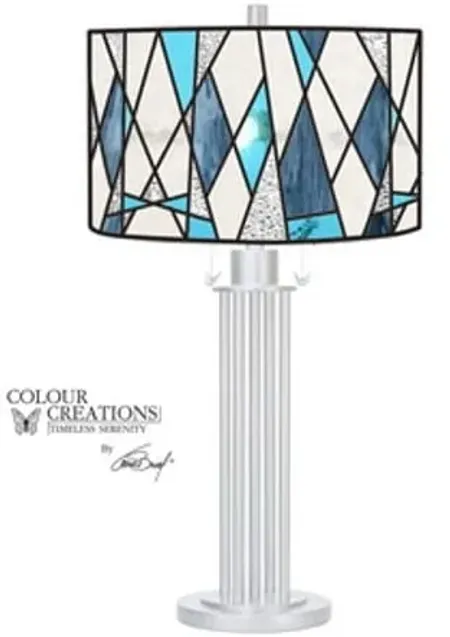 Blue Geometric Tiffany-Style Glass Table Lamp 18"W x 28.75"H