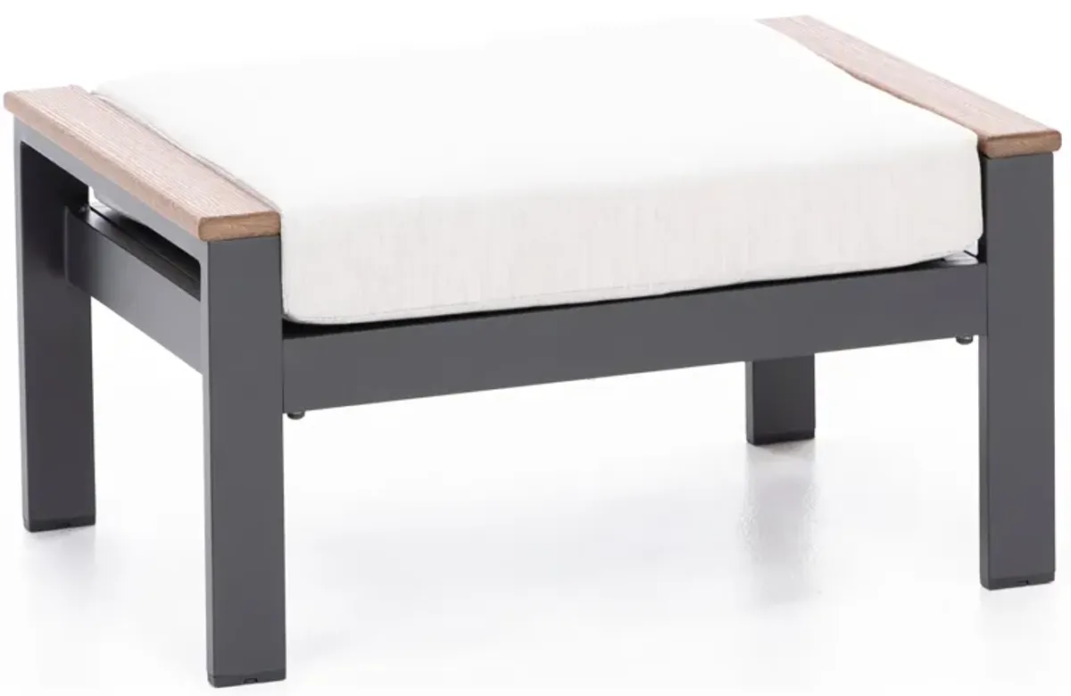 Hixon Ottoman in Dark Gray with Antique Mahogany Arm and Echo Ash Cushion