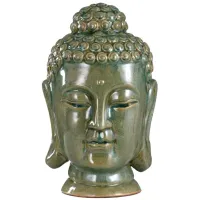 Green and Tan Ceramic Buddha Sculpture 9"W x 14"H