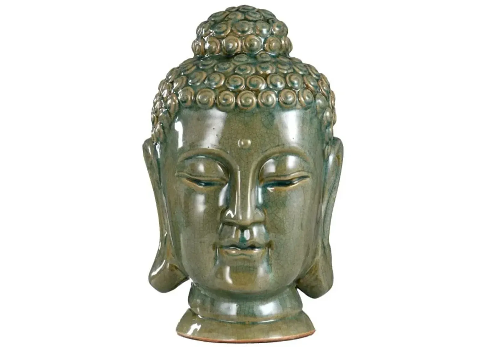 Green and Tan Ceramic Buddha Sculpture 9"W x 14"H