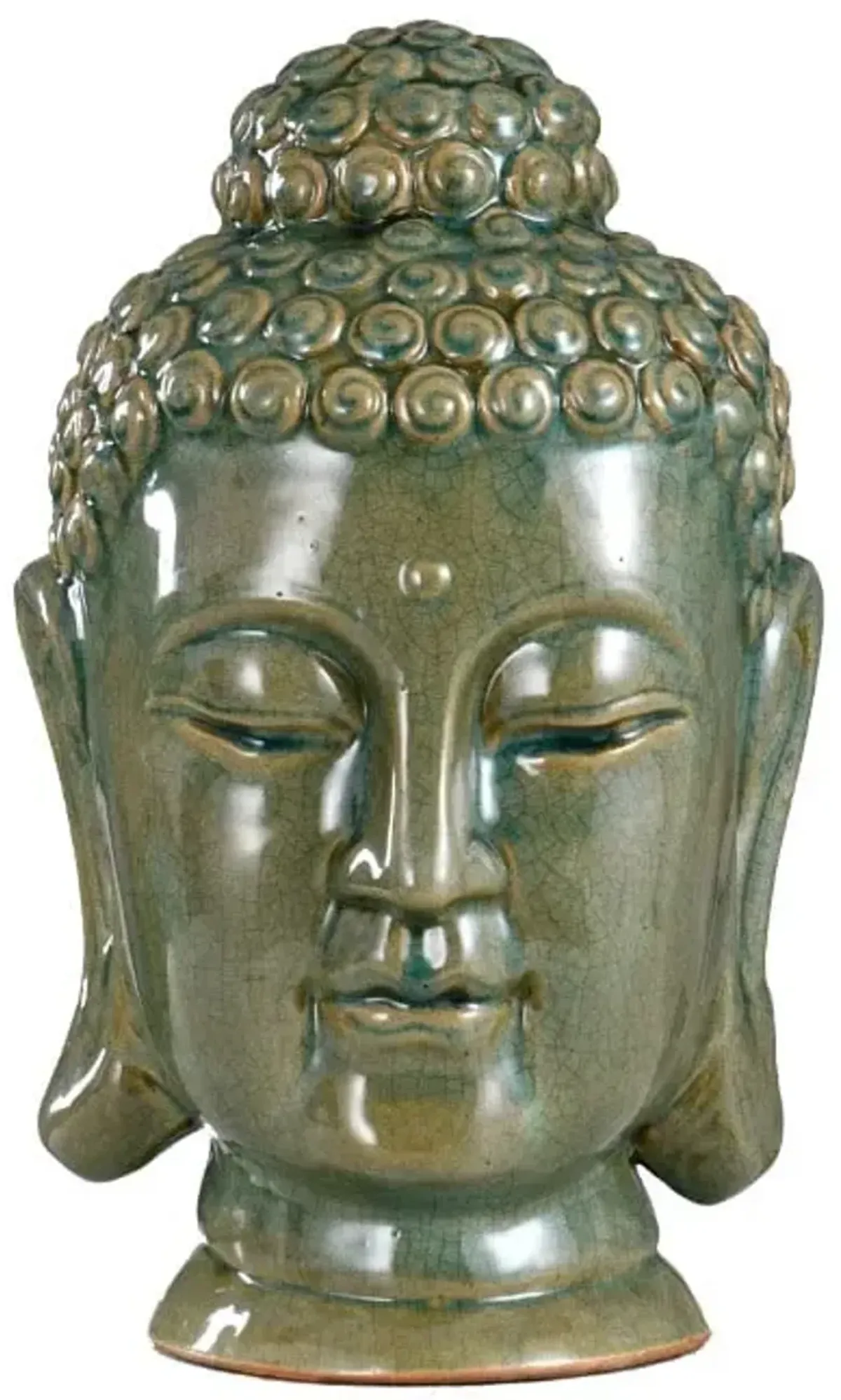 Green and Tan Ceramic Buddha Sculpture 9"W x 14"H