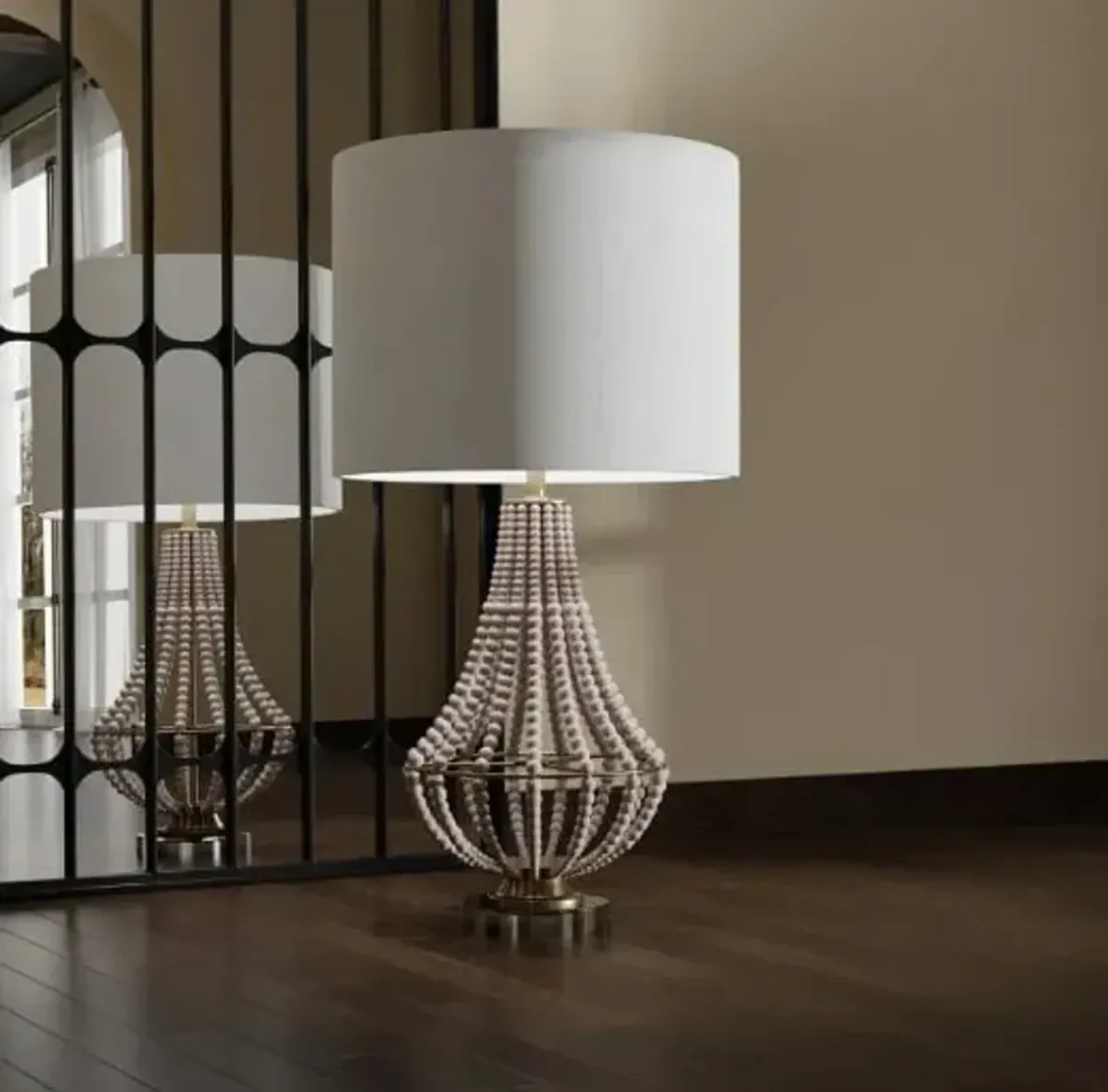 Whitewashed Wood Bead Table Lamp 36"H