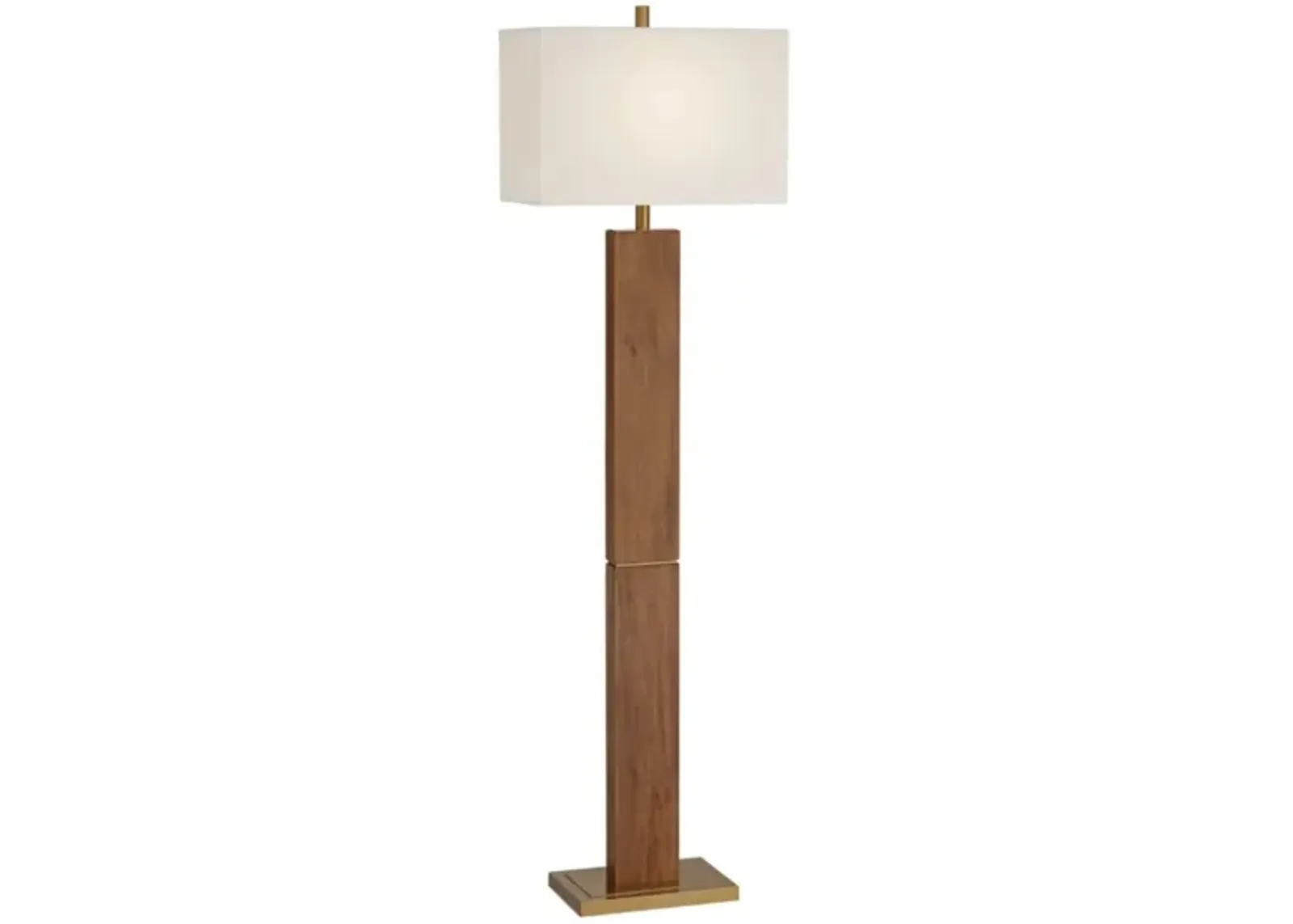 Wood and Brass Column Floor Lamp 65"H