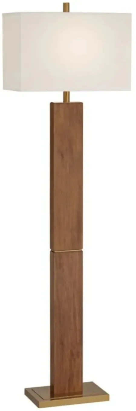 Wood and Brass Column Floor Lamp 65"H