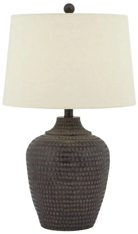 Brown Faux Wood Hammered Look Table Lamp 25.5"H