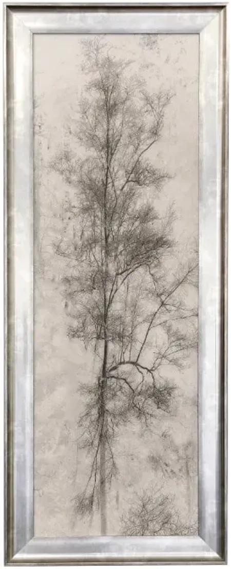 Grey and Cream Tree II Textured Framed Print 21"W x 53"H