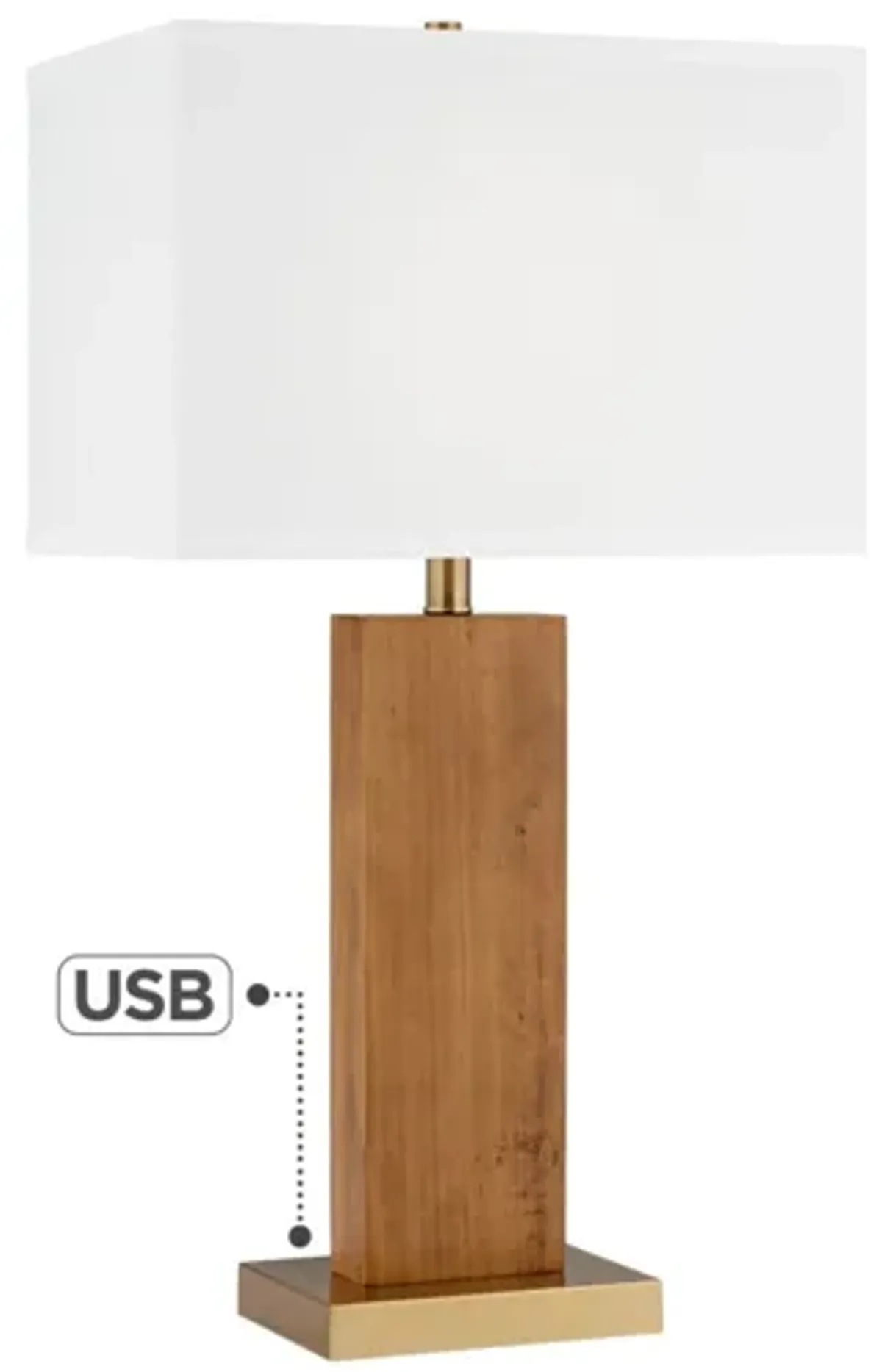 Wood and Brass Column USB Table Lamp 29"H