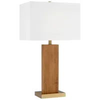 Wood and Brass Column USB Table Lamp 29"H