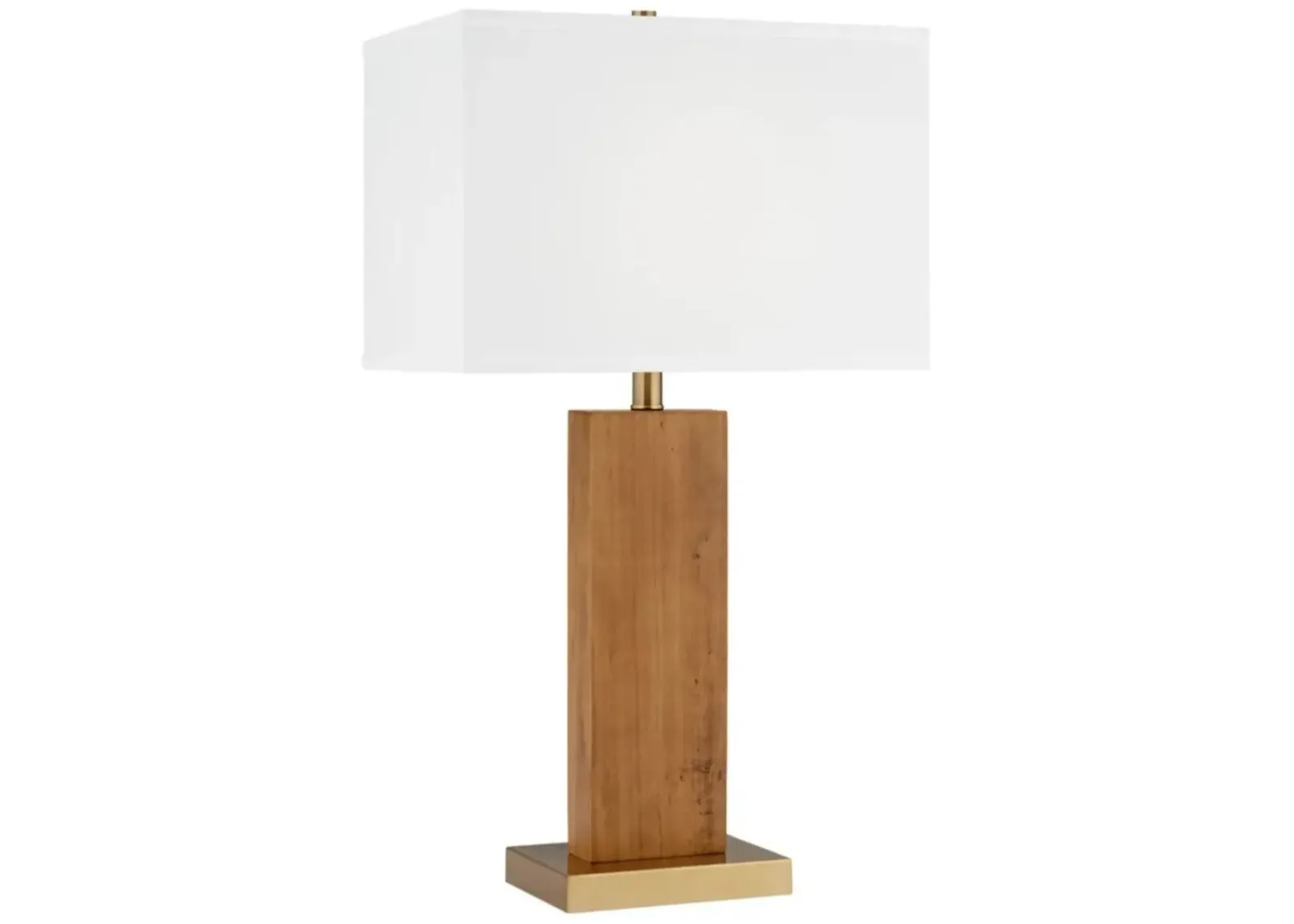 Wood and Brass Column USB Table Lamp 29"H