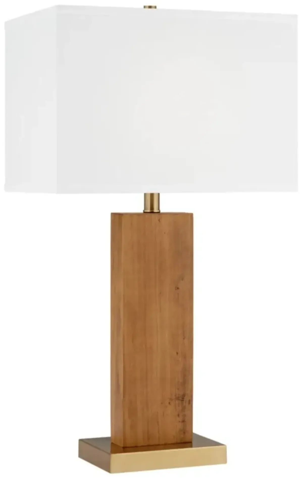 Wood and Brass Column USB Table Lamp 29"H