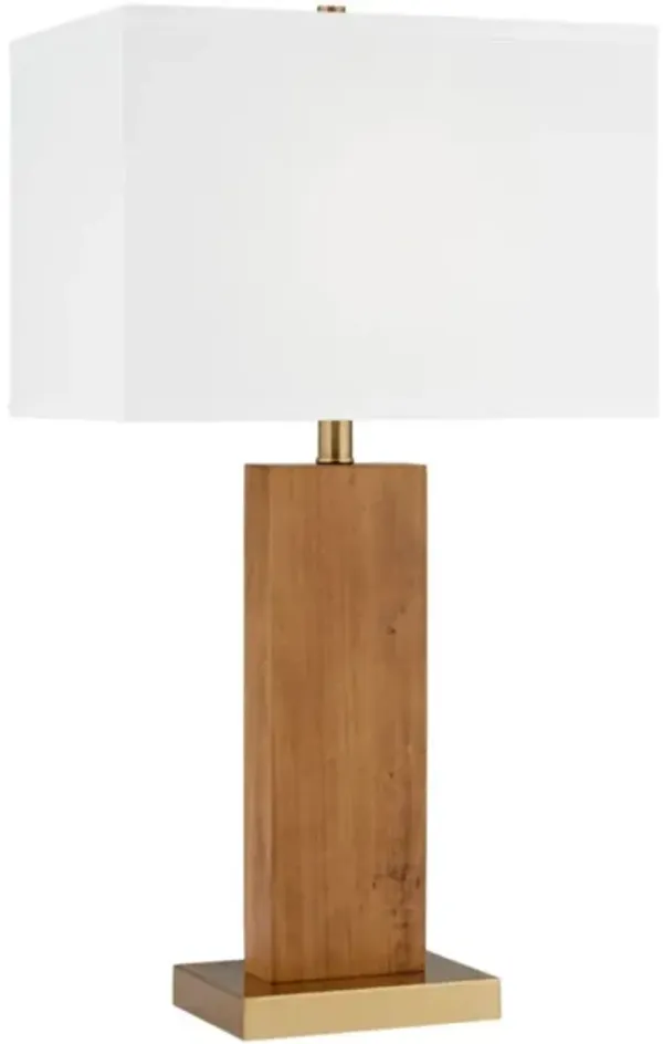 Wood and Brass Column USB Table Lamp 29"H