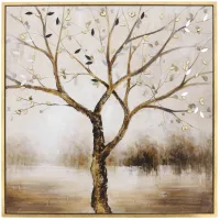 Mirrored Leaves Gold Tree Handpainted Canvas 42"W x 42"H