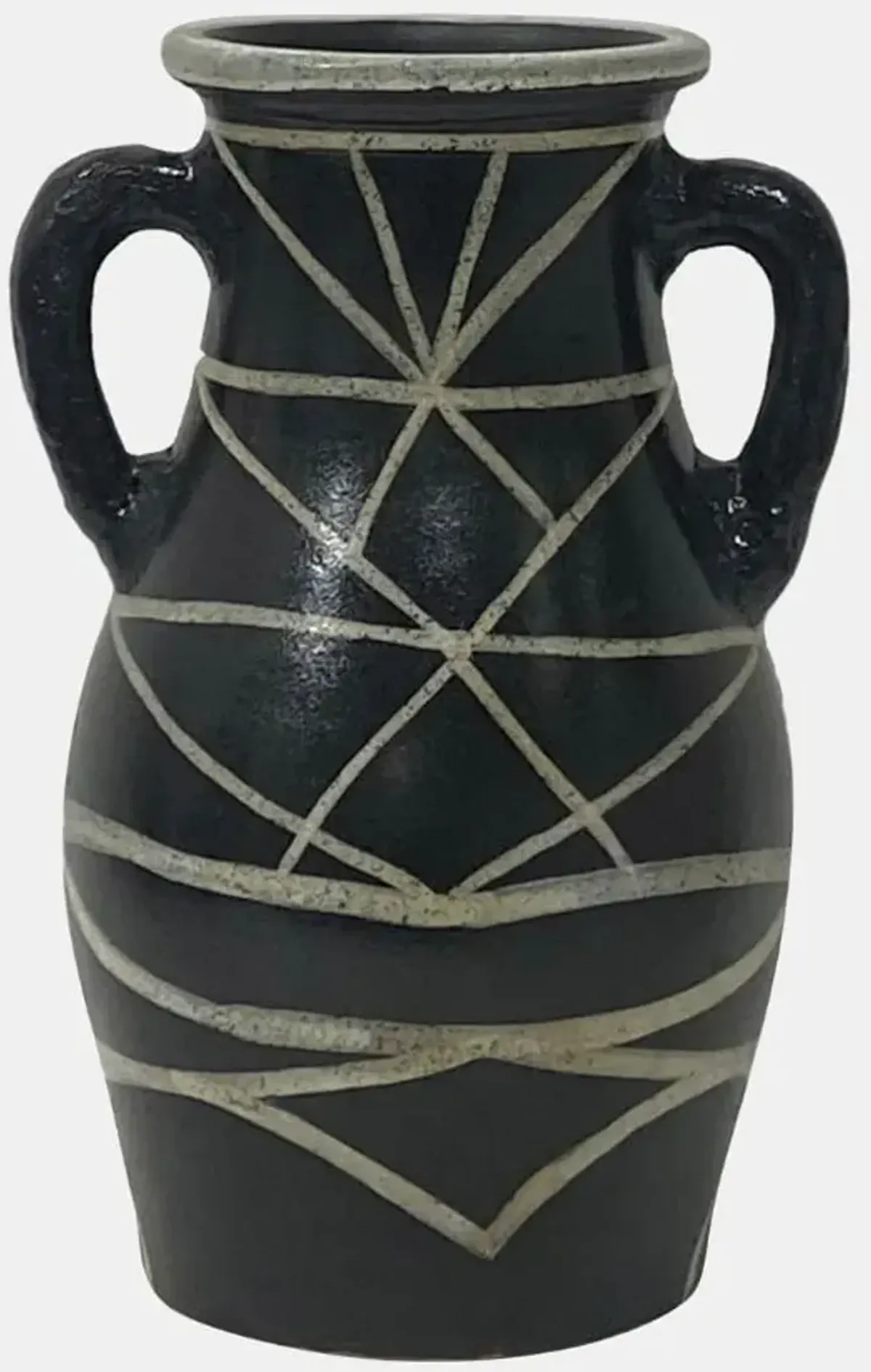 Large Black Terracotta Handled Vase 8"W x 14"H