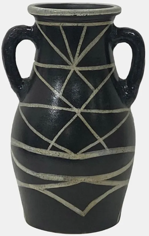 Large Black Terracotta Handled Vase 8"W x 14"H