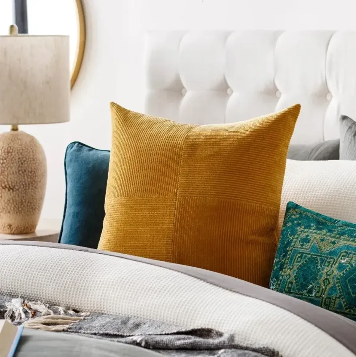 Mustard Corduroy Pillow 18"W x 18"H