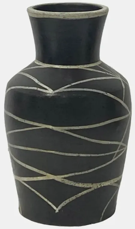 Small Black Terracotta Vase 7"W x 12"H