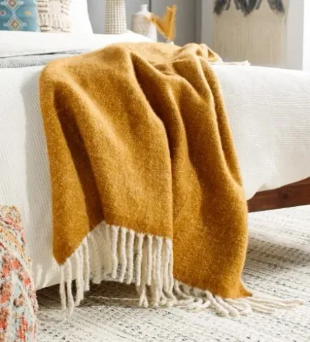 Tangerine and Ivory Fringed Throw 50"W x 60"L