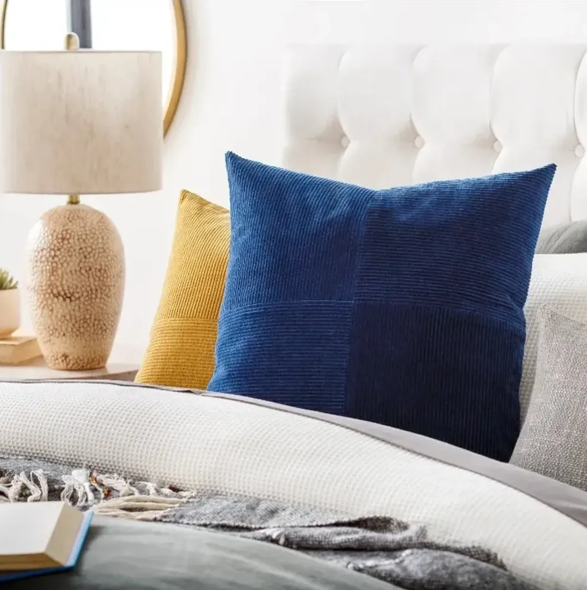 Navy Corduroy Pillow 18"W x 18"H