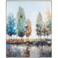 Bold Treeline Green, Gold, and Blue Framed Canvas 40"W x 50"H