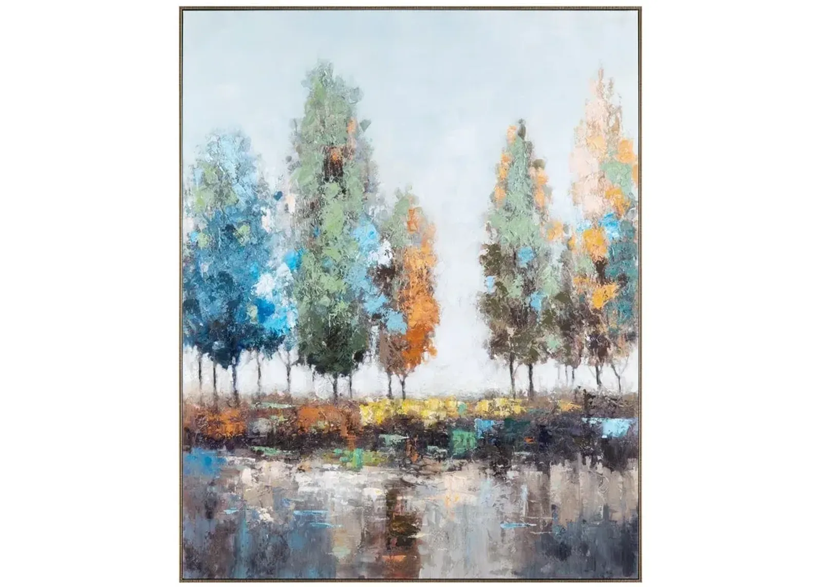 Bold Treeline Green, Gold, and Blue Framed Canvas 40"W x 50"H